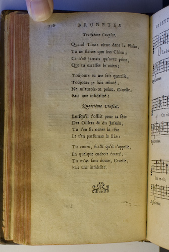 page 128 : Couplet : A Ce discours doux & tendre. / Lorsqu'il t'offrit pour ta fte. / Quand Tircis vient dans la plaine.