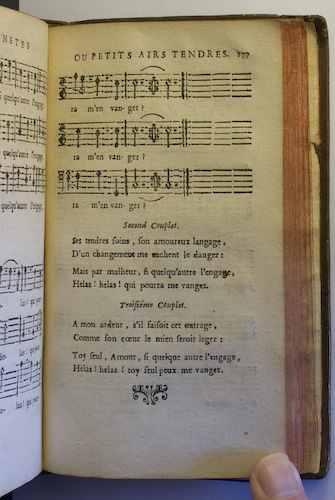 page 177 : Couplet : A mon ardeur s'il faisoit. / Ses tendres soins, son amoureux.