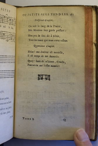 page 185 : Couplet : Helas! ma douleur est mortelle. / On voit le long de la prairie.