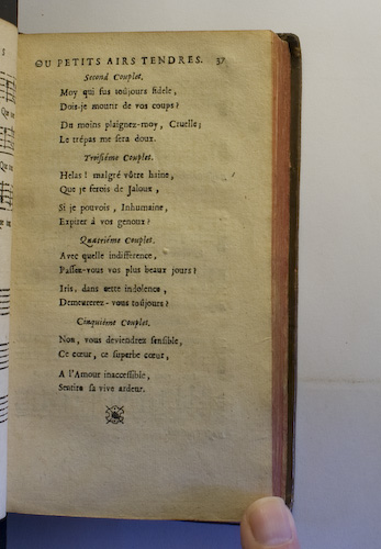 page 37 : Couplet : Avec quelle indifference. / Helas! malgr vtre haine. / Moy qui fus tojours fidelle. / Non, vous deviendrez sensible.