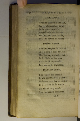 page 240 : Couplet : Elle vouloit me charmer. / Tous les Bergers de ces bois. / Tous les Oeillets, & les Lys.