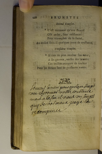 page 268 : Couplet : C'est rarement qu'une Beaut. / Pour tre heureux, tendres. / Si rien ne peut toucher son coeur.