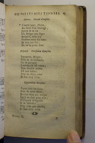 page 65 : Couplet : L'autre jour Philis. / Porte tous tes soins. / Retourne, Berger.