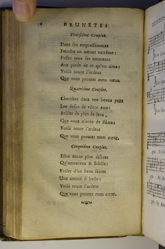 page 78 : Couplet : Chercher dans vos beaux yeux. / Dans ses empressements. / Estre encore plus discret.