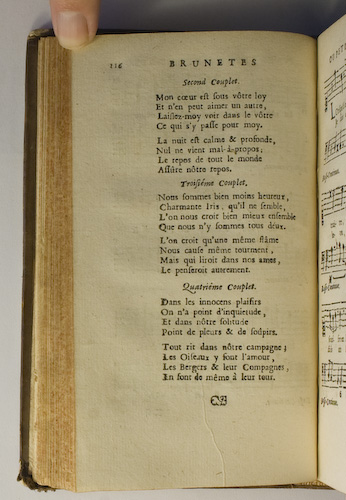 page 116 : Couplet : Mon coeur est sous vtre Loy. / Nous sommes bien moins heureux. / Dans les innocens plaisirs.