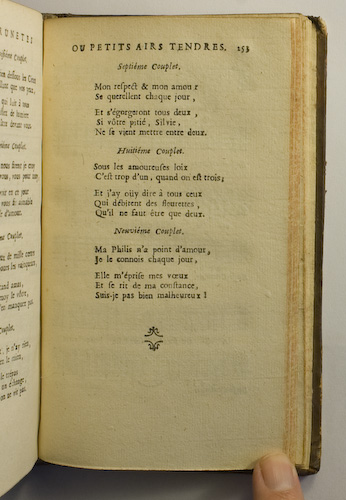 page 253 : Couplet : Sous les amoureuses loix. / Mon respect & mon amour. / Ma Philis n'a point d'amour.