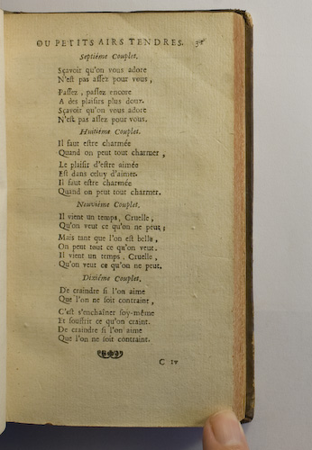 page 31 : Couplet : Savoir qu'on vous adore. / Il faut tre charme. / Il vient un temps cruelle.